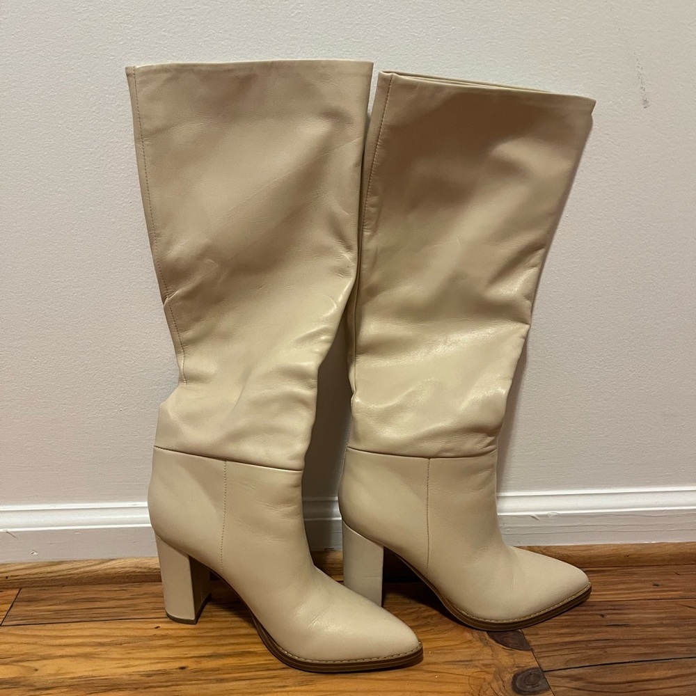 Nine West Hiya heeled boot in cream leather